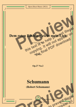 page one of Schumann-Dem roten Roslein gleicht mein Lieb,Op.27 No.2,in A Major,for Voice&Piano