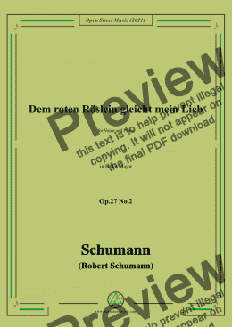 page one of Schumann-Dem roten Roslein gleicht mein Lieb,Op.27 No.2,in B flat Major,for Voice and Piano