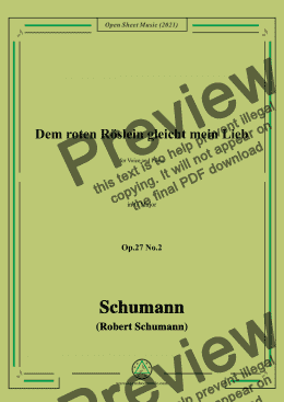 page one of Schumann-Dem roten Roslein gleicht mein Lieb,Op.27 No.2,in G Major,for Voice and Piano