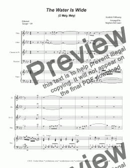 page one of The Water Is Wide (O Waly, Waly) (Woodwind Quartet and Piano)