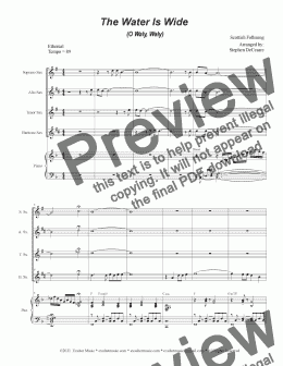 page one of The Water Is Wide (O Waly, Waly) (Saxophone Quartet and Piano)