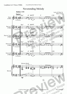 page one of Neverending Melody (VRB/Leadsheet in C 8va/C /Eb/Bb) plus Voice