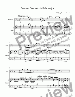 page one of Mozart, Wolfgang Amadeus - Bassoon Concerto B-flat major K. 191 - I. Allegro  for bassoon & piano