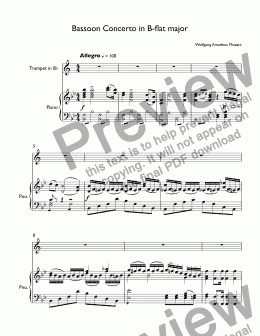 page one of Mozart, Wolfgang Amadeus - Bassoon Concerto in B-Flat Major, K. 191 - I. Allegro for trumpet Bb & piano