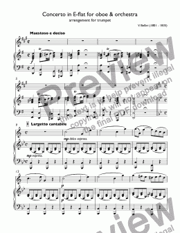 page one of Bellini, Vincenzo - Concerto for trumpet in E-flat major for trumpet Bb & piano