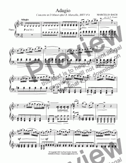 page one of Adagio BWV 974 for easy piano solo