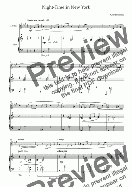 page one of "Night-Time in New York"- A Blue Waltz- Alto Sax and Piano