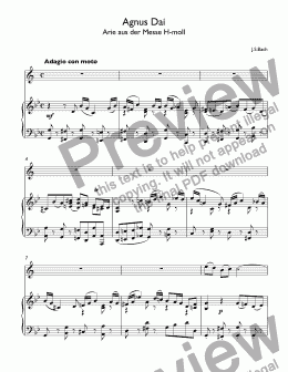 page one of Bach, Johann - Agnus Dei (Mass in B minor  BWV 232) (Arie aus der Messe H-moll) - for trumpet Bb & piano