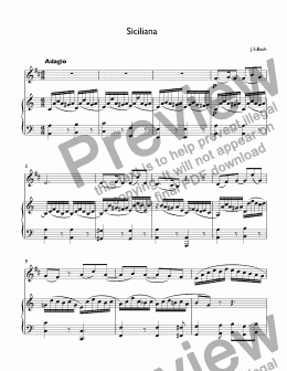 page one of Bach, Johann - Siciliana from Sonata BWV 1031 for trumpet Bb & piano