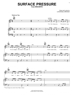 page one of Surface Pressure (from Encanto) (Piano, Vocal & Guitar Chords (Right-Hand Melody))