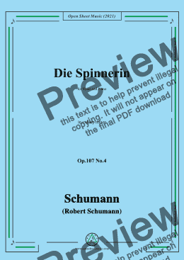 page one of Schumann-Die Spinnerin,Op.107 No.4,in c sharp minor,for Voice and Piano