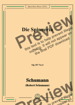 page one of Schumann-Die Spinnerin,Op.107 No.4,in b flat minor,for Voice and Piano