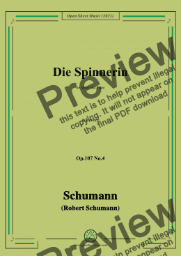 page one of Schumann-Die Spinnerin,Op.107 No.4,in a minor,for Voice and Piano