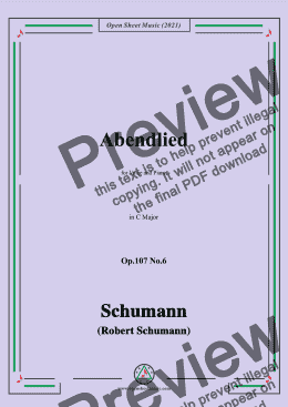 page one of Schumann-Abendlied,Op.107 No.6,in C Major,for Voice&Piano