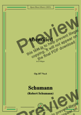 page one of Schumann-Abendlied,Op.107 No.6,in D Major,for Voice and Piano