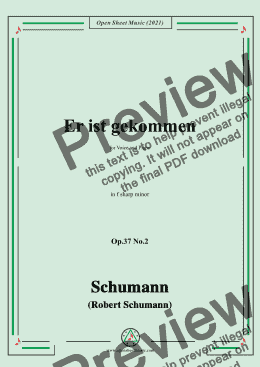 page one of Schumann-Er ist gekommen,Op.37 No.2,in f sharp minor,for Voice and Piano