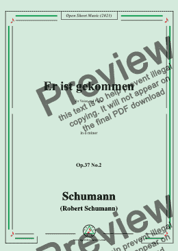 page one of Schumann-Er ist gekommen,Op.37 No.2,in d minor,for Voice and Piano