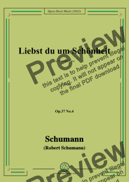 page one of Schumann-Liebst du um Schonheit,Op.37 No.4,in D Major,for Voice and Piano