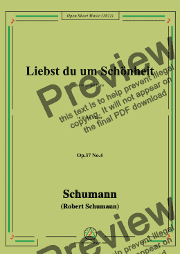 page one of Schumann-Liebst du um Schonheit,Op.37 No.4,in B flat Major,for Voice and Piano