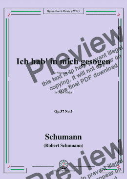 page one of Schumann-Ich hab in mich gesogen,Op.37 No.5,in G flat Major,for Voice and Piano