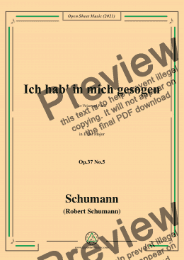 page one of Schumann-Ich hab in mich gesogen,Op.37 No.5,in E flat Major,for Voice and Piano