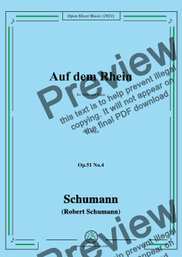 page one of Schumann-Auf dem Rhein,Op.51 No.4,in G Major,for Voice and Piano