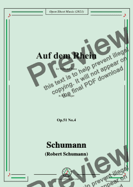 page one of Schumann-Auf dem Rhein,Op.51 No.4,in A flat Major,for Voice and Piano