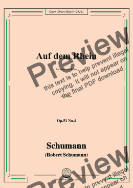 page one of Schumann-Auf dem Rhein,Op.51 No.4,in A Major,for Voice and Piano