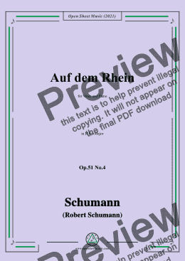 page one of Schumann-Auf dem Rhein,Op.51 No.4,in B flat Major,for Voice and Piano