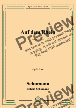 page one of Schumann-Auf dem Rhein,Op.51 No.4,in B Major,for Voice and Piano