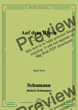 page one of Schumann-Auf dem Rhein,Op.51 No.4,in E Major,for Voice and Piano