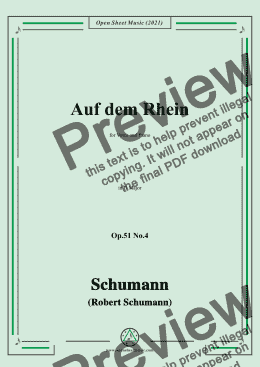 page one of Schumann-Auf dem Rhein,Op.51 No.4,in D Major,for Voice and Piano