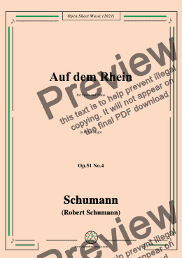 page one of Schumann-Auf dem Rhein,Op.51 No.4,in D flat Major,for Voice and Piano