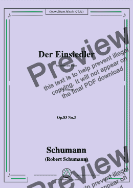 page one of Schumann-Der Einsiedler,Op.83 No.3, in d minor,for Voice&Piano