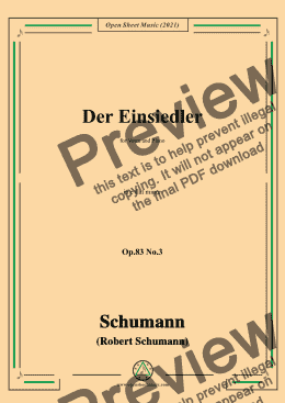 page one of Schumann-Der Einsiedler,Op.83 No.3,in e flat minor,for Voice and Piano