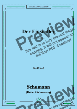 page one of Schumann-Der Einsiedler,Op.83 No.3,in f minor,for Voice and Piano