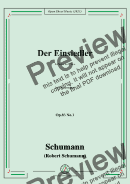 page one of Schumann-Der Einsiedler,Op.83 No.3,in f sharp minor,for Voice and Piano