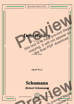 page one of Schumann-Dem Helden,Op.95 No.3,in D flat Major,for Voice and Piano