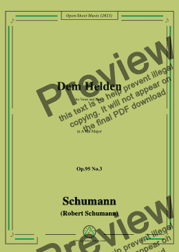 page one of Schumann-Dem Helden,Op.95 No.3,in A flat Major,for Voice and Piano