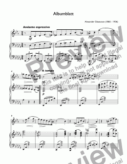 page one of Glazounov, Alexander - Albumblatt (Album Leaf) for trumpet Bb & piano Eb major (Листок из альбома)