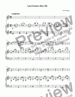 page one of Mozart, Wolfgang - Lacrimosa dies illa from Requiem for trumpet Bb & piano