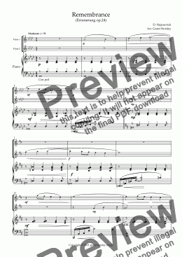 page one of "Remembrance" D. Pejacsevich.  Flute Duet and Piano