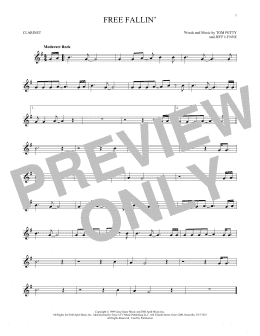 page one of Free Fallin' (Clarinet Solo)