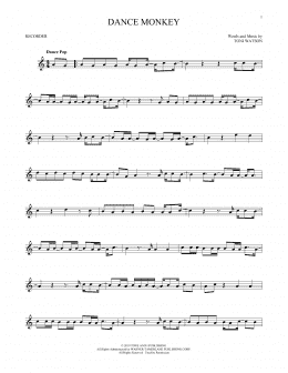 page one of Dance Monkey (Recorder Solo)