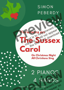 page one of Sussex Carol ("On Christmas Night') Christmas Carol Variations for 2 Pianos by Simon Peberdy