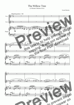 page one of "The Willow Tree" A Modern Medieval Aria for Flute Duet and Piano