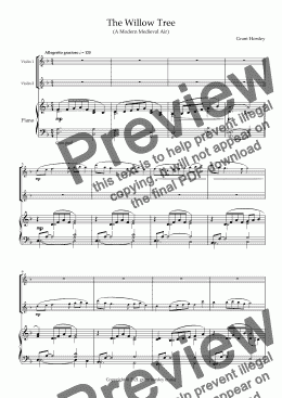 page one of "The Willow Tree" A Modern Medieval Aria for Violin Duet and Piano