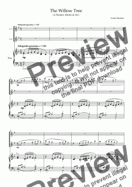 page one of "The Willow Tree" A Modern Medieval Aria for Clarinet Duet and Piano