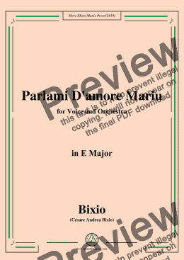 page one of Bixio-Parlami D'amore Mariu,in E Major,for Voice and Orchestra