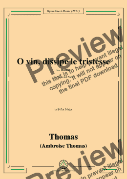 page one of Thomas-O vin,dissipe le tristesse,in B flat Major,from Hamlet,for Voice and Piano